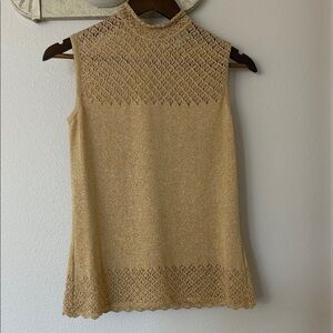 St. John Gold Knit Sleeveless Mock Neck Top Embellished Petite